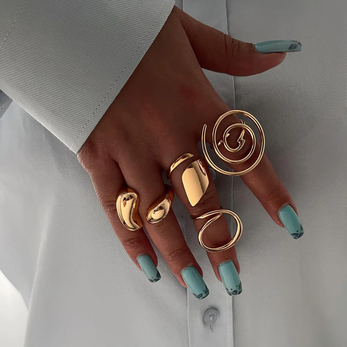 Waterproof Jewelry Chunky Stainless Steel 18K Gold Plated Rings Adjustable Irregular Rings For Women