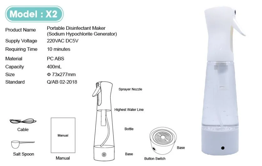 
Portable homemade hypochloric acid disinfector water generator bottle sprayer machine for home cleaning 