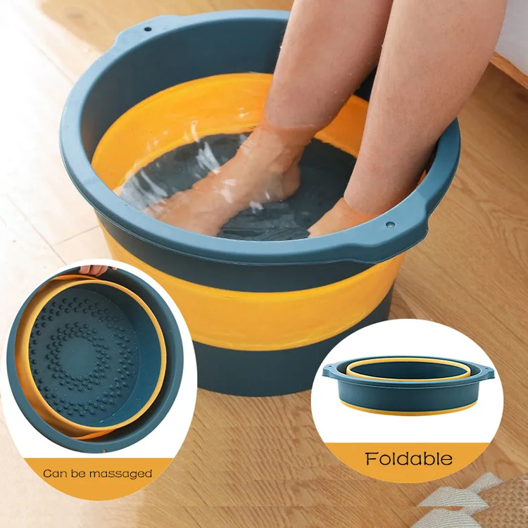 New Arrivals Custom Feet Soaking Massage Bucket Leak Proof Portable TPR Collapsible Foot Spa Basin With Lid