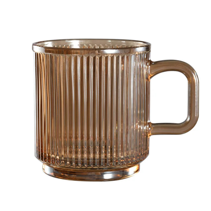 Simple Striped Glass Water Beer Mug Thickened with Bamboo Lid Household Milk Juice Cup with Handle