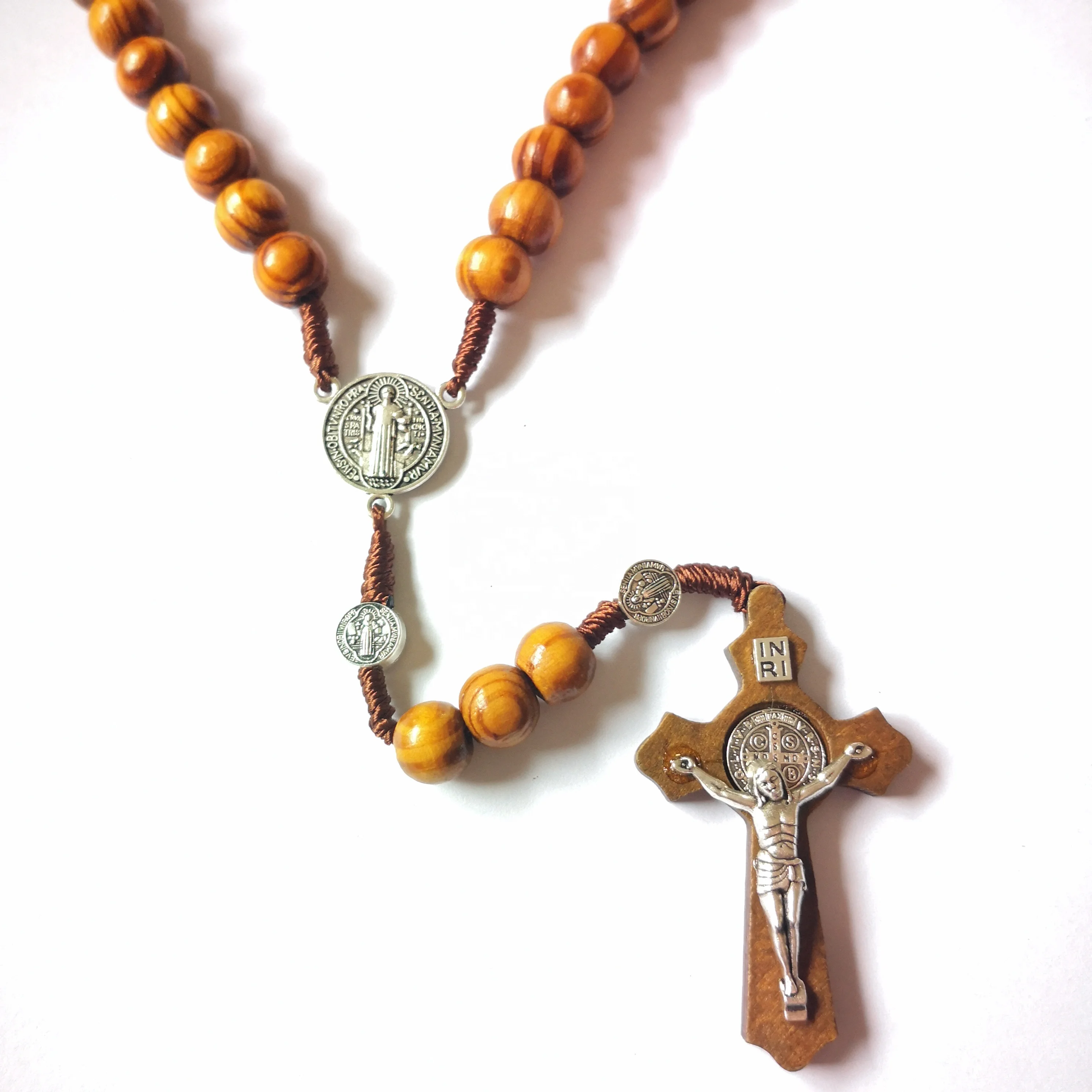 Cheap OIive Wood Cord Catholic Rosaries Beads