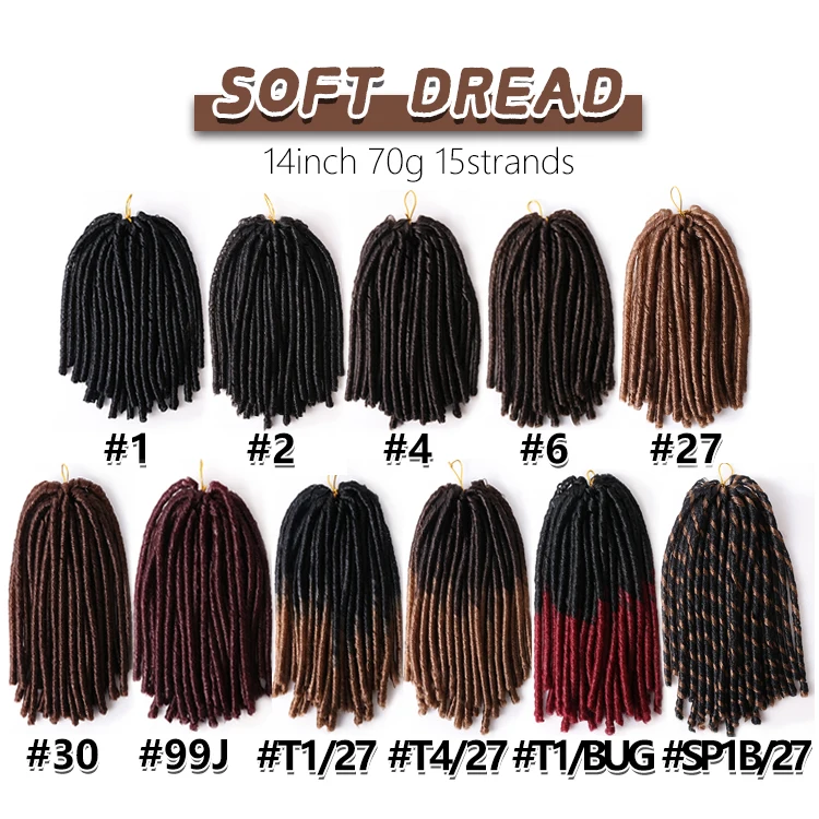 Julianna Kanekalon soft dread lock cheap price softex hair ombre color softex cabelo sinttico soft dread 14ich soft dread hair