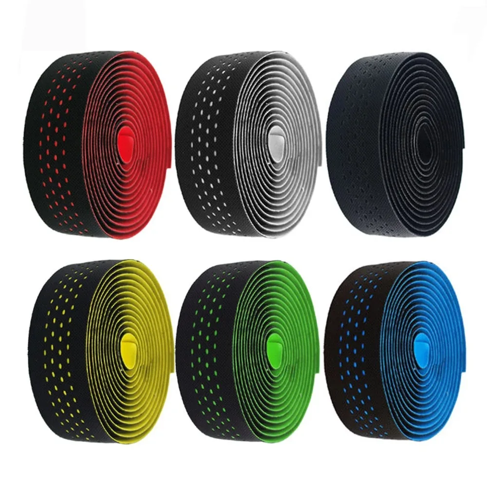 1SET Bike Handlebar Tape PU Eva Anti-slip Wrap Soft Breathable Shockproof Road Tape End Bar Bicycle Grips With 2 bar Plug