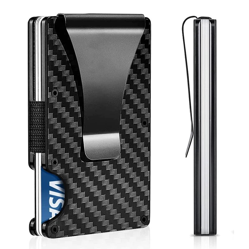 Hot Products Custom Logo Credit Card Holder Aluminum Metal Money Clip Minimalist Thin Carbon Fiber Wallet For Men