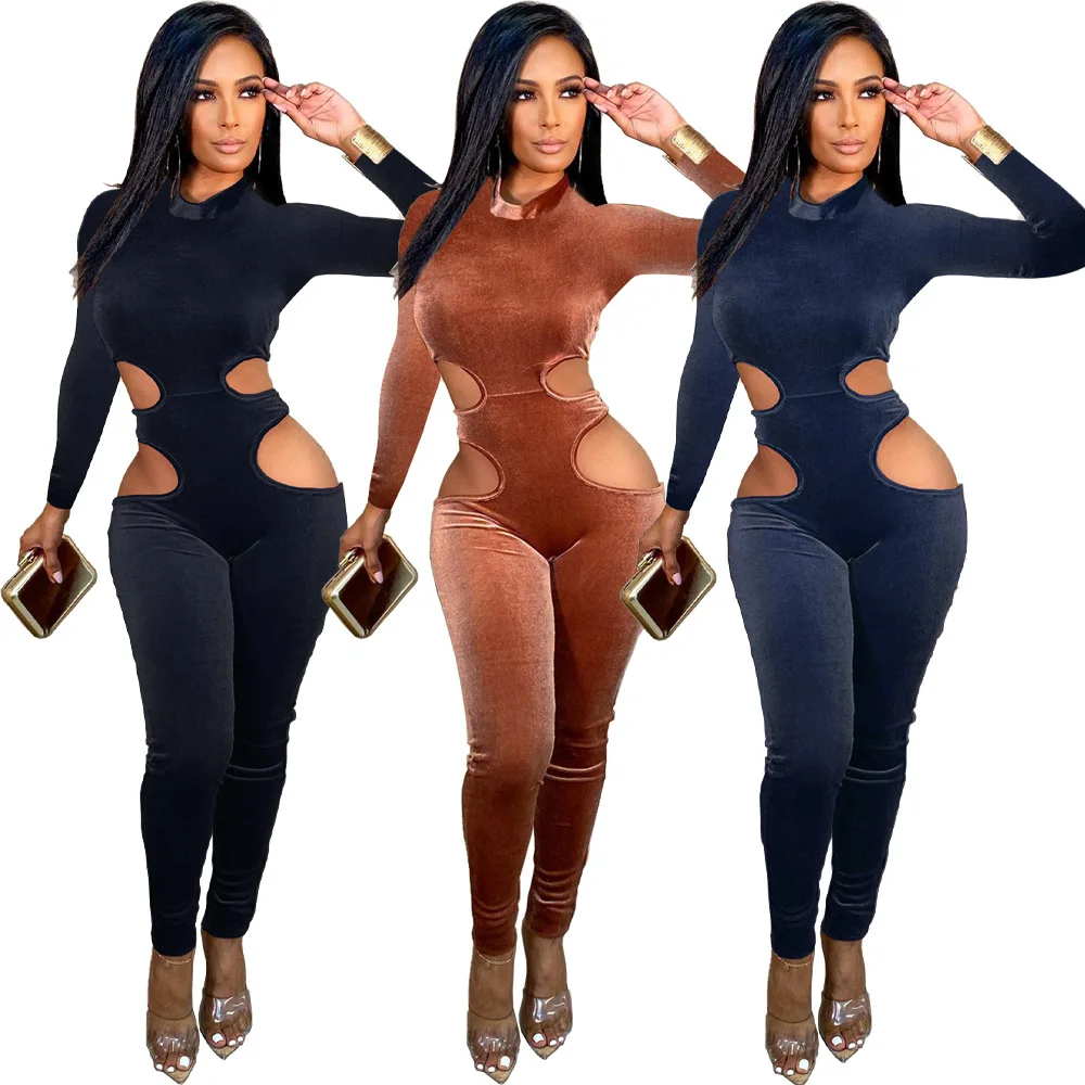 Fashion sexy velvet stitching solid color jumpsuit for Women Y2k Clothes One Piece Sexy Night Clubwear