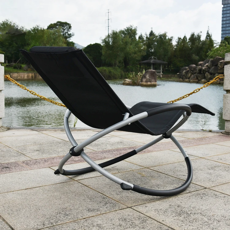 Outdoor Metal orbital foldable lounger beach chairs with pillow recliner zero gravity KD rocking lounger rocking chair