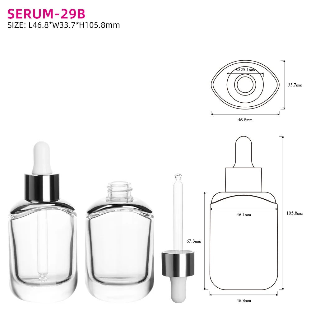 OMI Luxury Custom 30ml Flat Glass Serum Bottle Skincare Dropper Screen Printed Face Serum Essential Oils Available 50ml 10ml