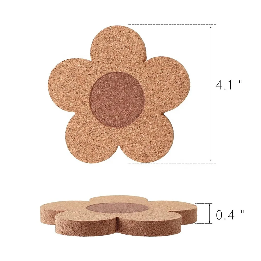 Eco Friendly Tea Cup Mat 9cm Cork Coaster Anti-Slip Flower Coaster Cork
