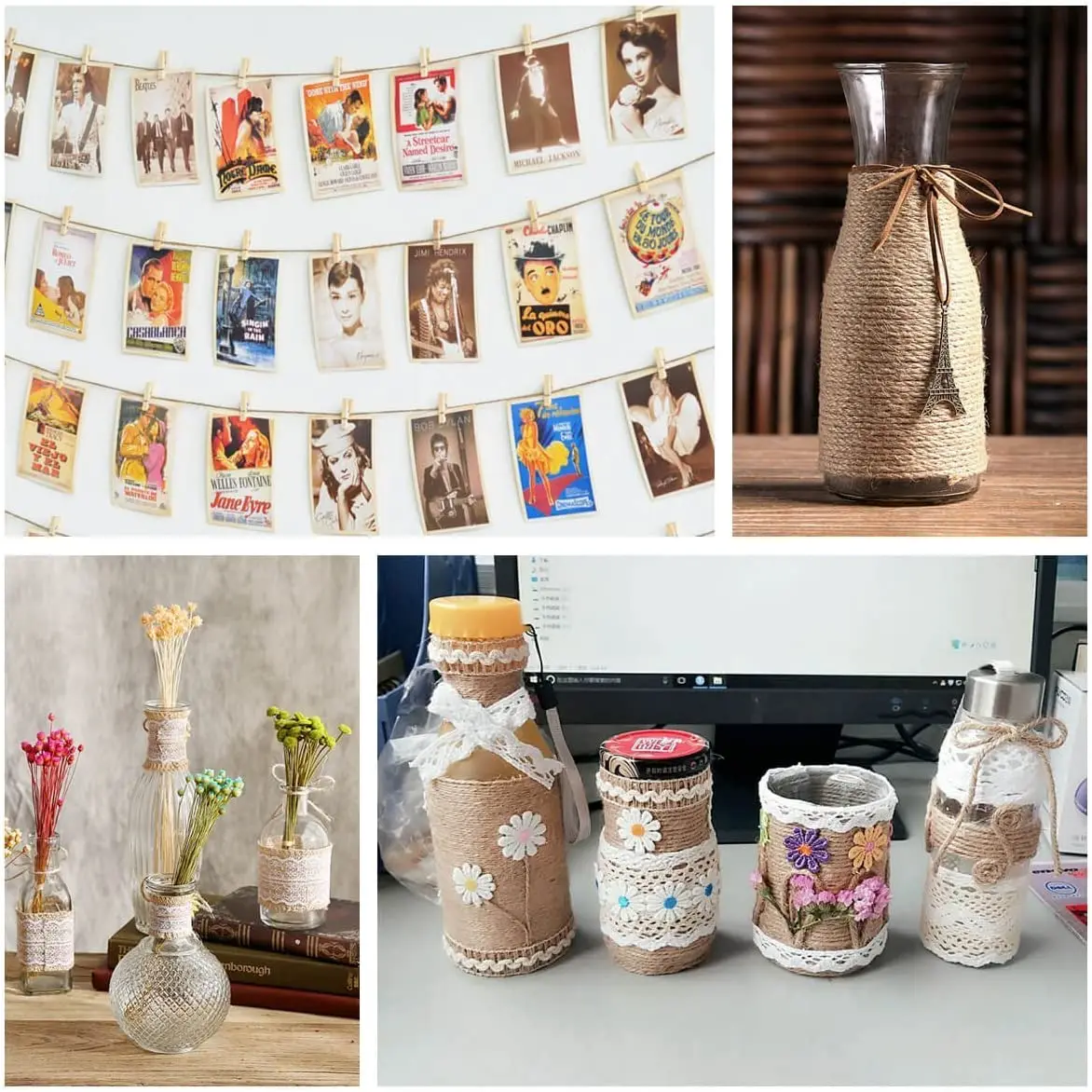 100m per roll spool packaging 100% Natural Hemp twisted Jute ropes for DIY decoration