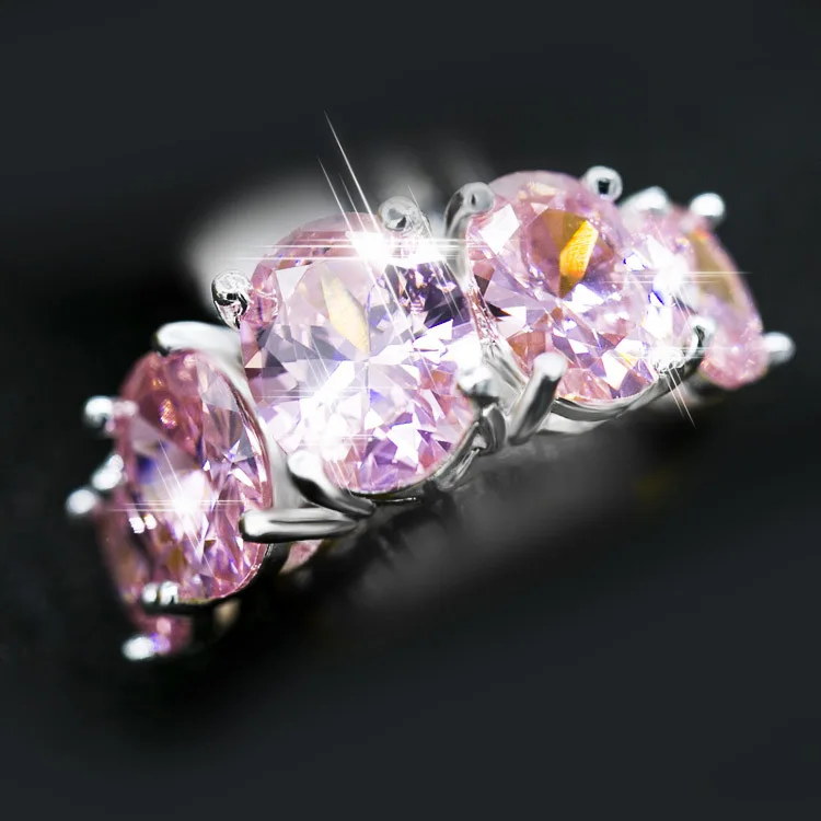 Fashion Ladies Cherry Blossom Pink Zircon Ring Ring Copper Silver Plated Jewelry