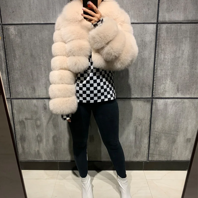 Fashion Ladies Turn-Down Collar Short Fur Jacket Fox Fur Coat For Women Streetwear