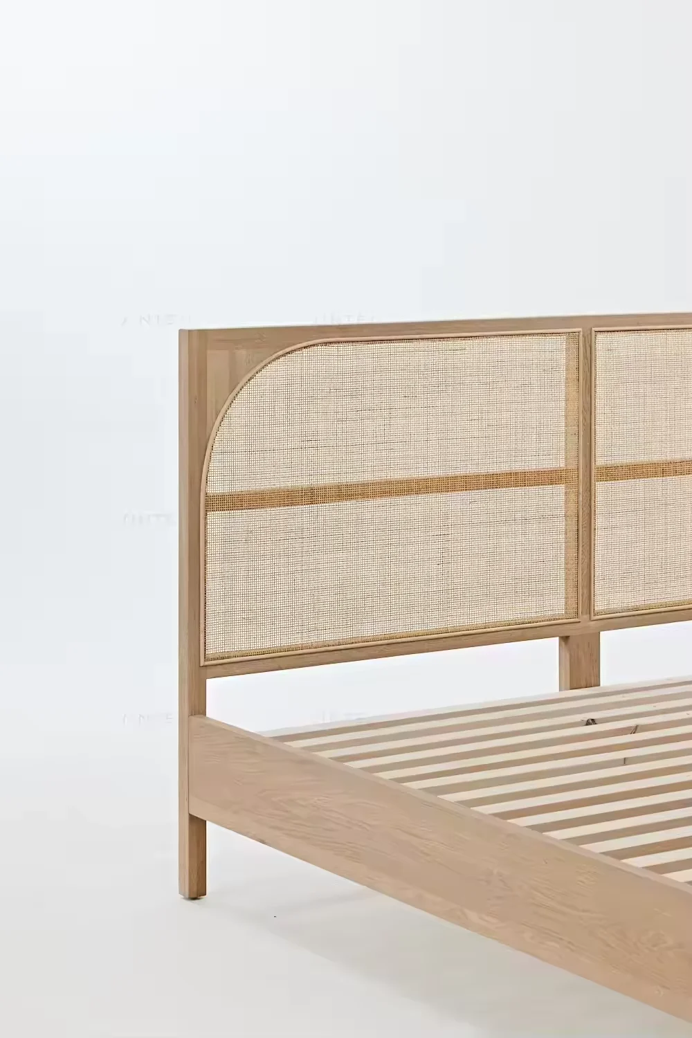 Modern Eco-Friendly Solid Oak Rattan boho Bedroom Furniture Wabi Sabi Style Wooden Bed and Sofa Bed for Home Use