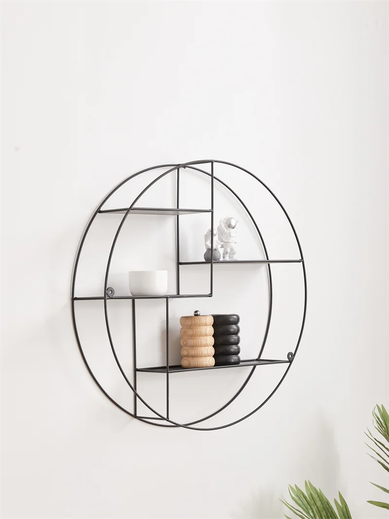 Nordic modern oval black metal wire wall floating shelf living room furniture manufacturer online store
