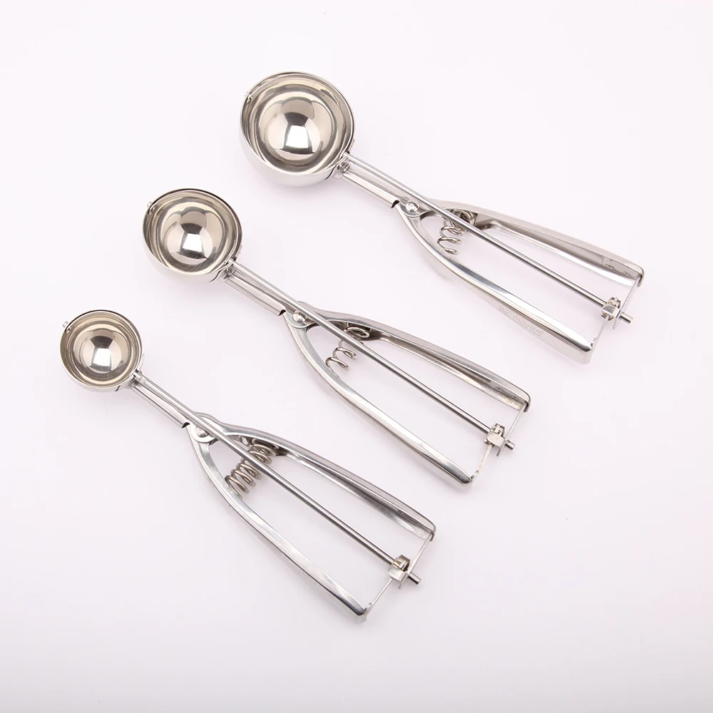 Food safe 18/8 Stainless Steel Dough Scooper 3Pcs Cookie Scoop Set Cupcake Scoop Melon Baller for ice cream Mash ball spoon