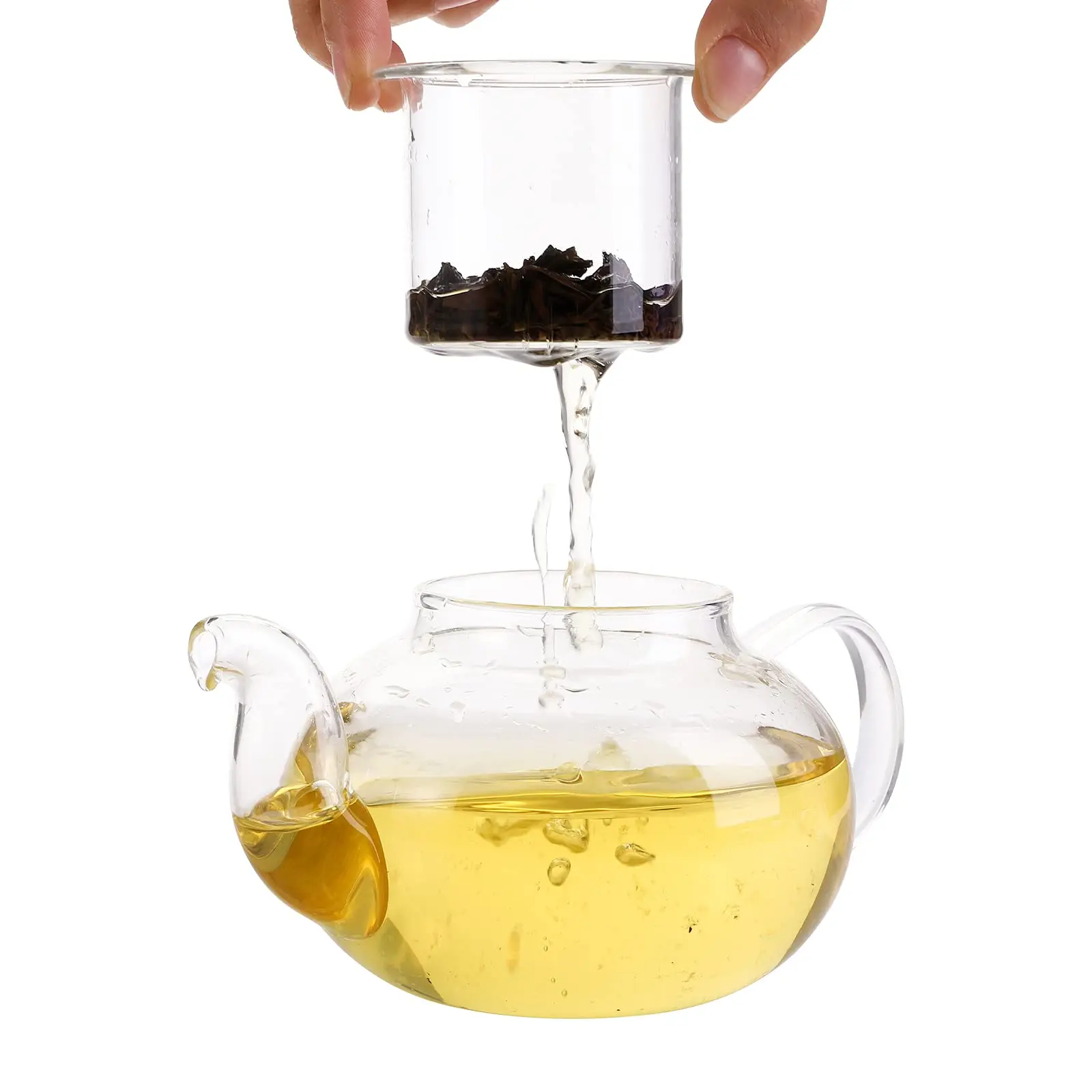 Glass Teapot Set, Tea Kettle Infuser with a Candle Warmer 5 Double Wall Cups and a Removable Strainer Stovetop Safe Tea Pot w