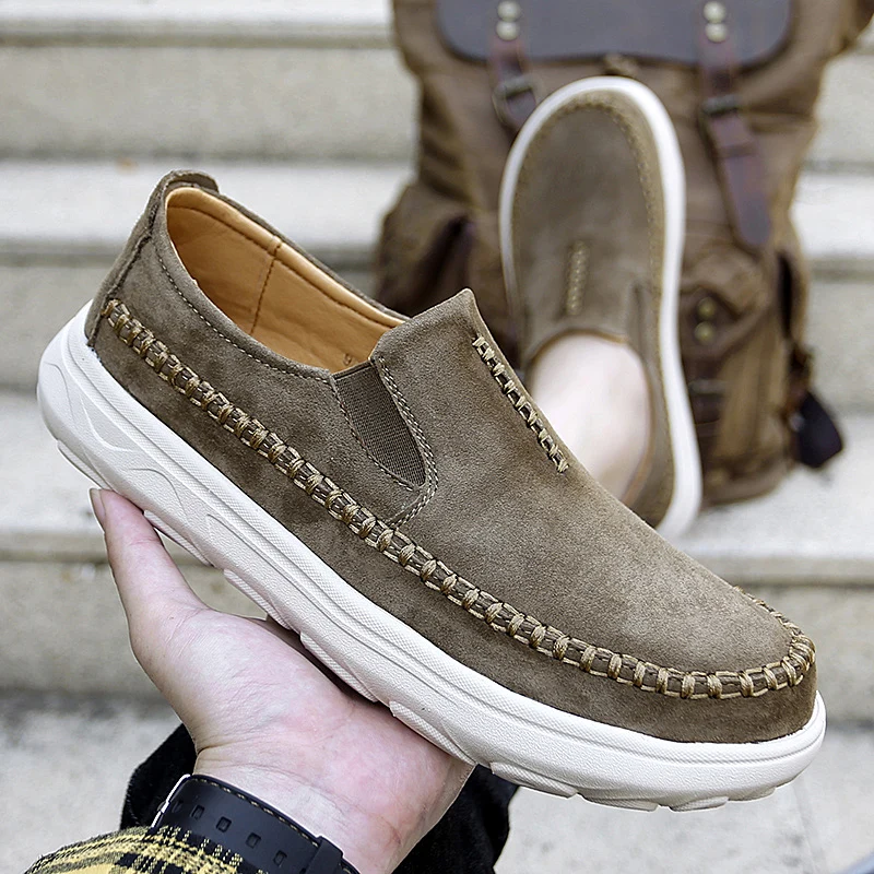 In Ready Stock Hand Made Sewing Large Size Genuine Leather Upper Light Weight Dad Shoes Men Casual Dad Walking Loafers