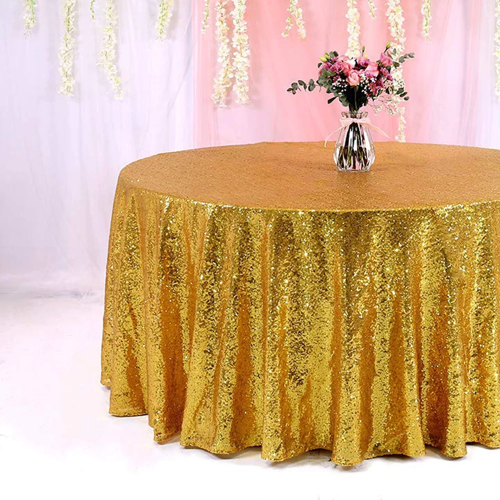Wholesale Custom Cheap Sparkly 132 Tablecloth Cover Overlay 108 Inch Round Sequin Gold Table Cloth For Wedding Birthday Party