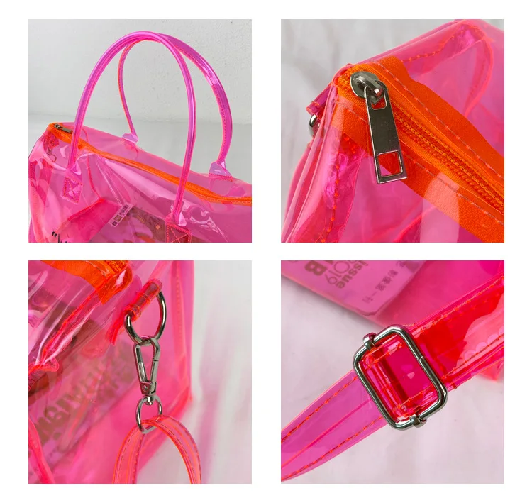 Custom logo transparent colored PVC travel duffle bags spend the night tote bags clear