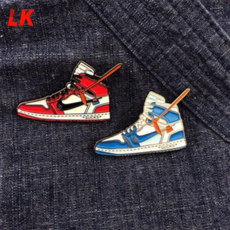 Wholesale custom shaped metal logo enamel brooch lapel pins customised sport brand shoe sneaker pin badge
