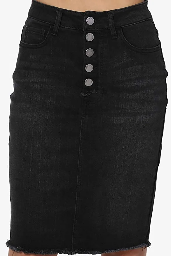 Butt Lift Pencil Knee Length Midi Stretch Soft Denim Skirt