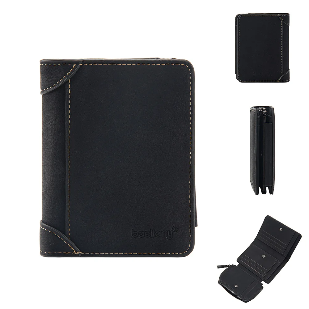 Wholesale PU Leather Men Wallet New Design Zipper Pocket Fashion Card Coin Holder Portable Men Short Mutli-Card Wallet