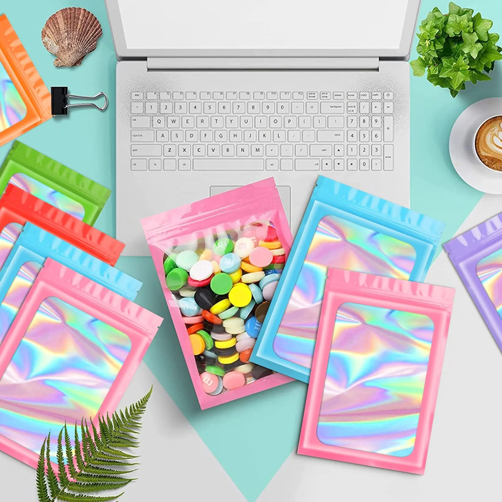 100 pcs Black Mylar Holographic Bags Packaging Bags Clear Resealable Smell Proof Bags