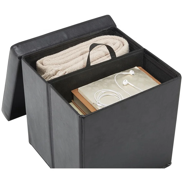 Custom Fold Box Luxury Cubic Leather Ottoman Storage Boxes Ottoman Pouf