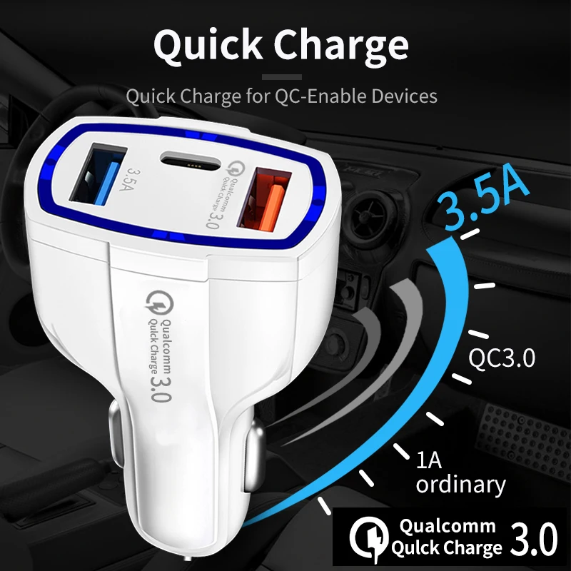 HY 2024 new  Quick Charge 3.0 USB Car Charger Type c For iPhone 13 Pro Max Fast PD Car Charger