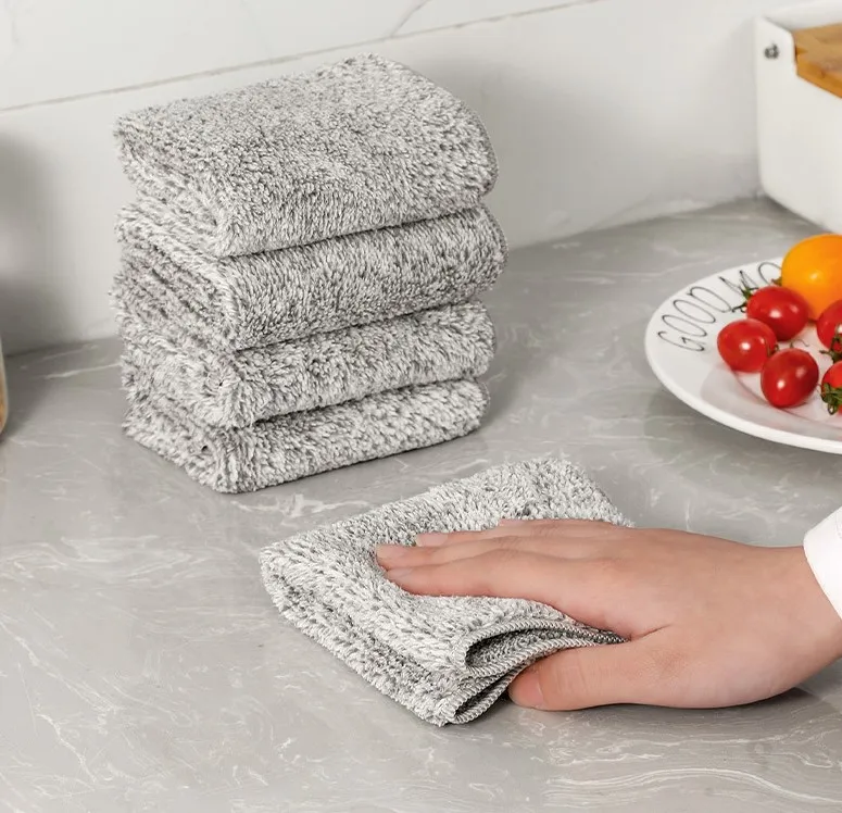 Japanese-style bamboo charcoal dishcloth degreasing household cleaning microfiber absorbent scouring pad kitchen wholesale dishc