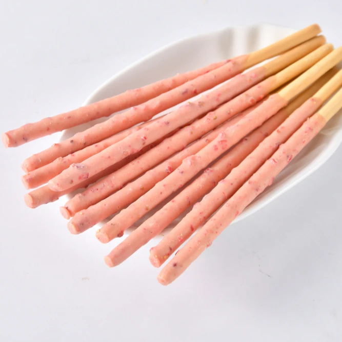 Hot Sale 40g Nuts Filling Strawberry Blueberry Flavor Chocolate Coated Stick Biscuits