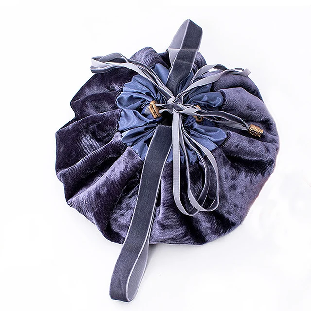 Korean Oem Small Customize Customised Flannel Custom Round High Quality Velvet Drawstring Make Up Makeup Pouch Cosmetic Bag Set