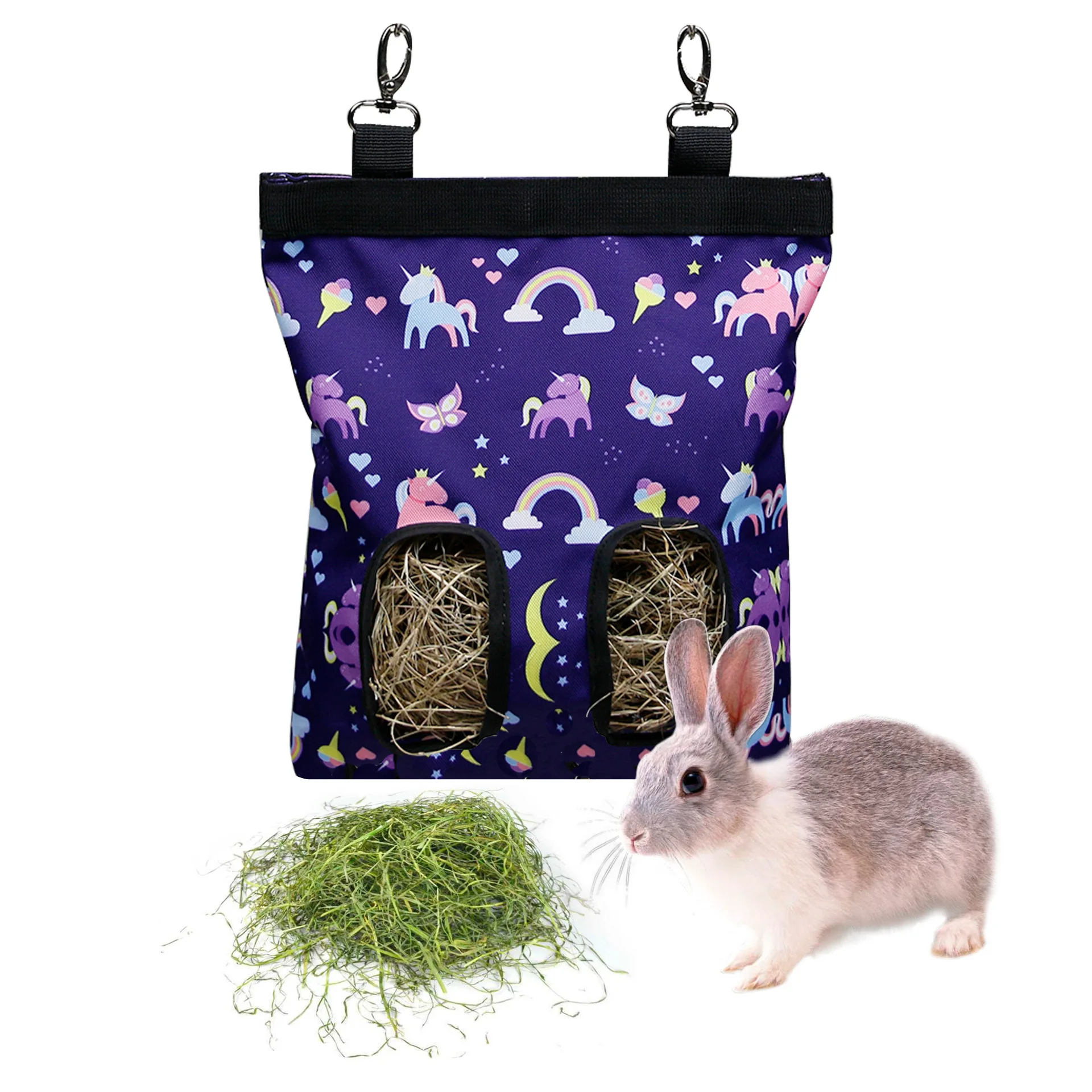 Hay Bag Hanging Pouch Feeder Holder Feeding Dispenser Container for Rabbit Guinea Pig Small Animals Pet