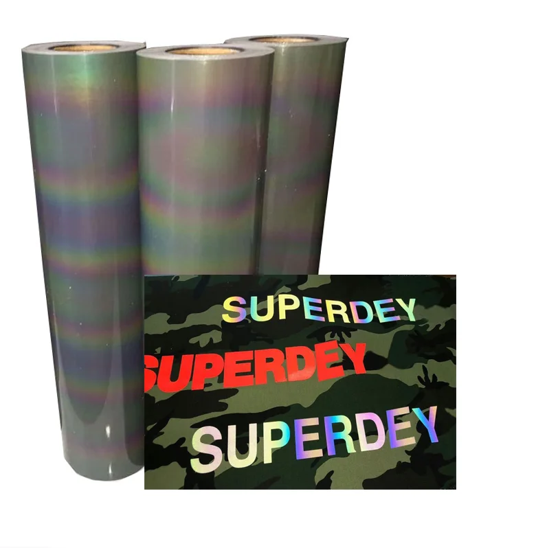Elastic rainbow hi vis heat transfer reflective vinyl film roll reflective tape for fashion clothing