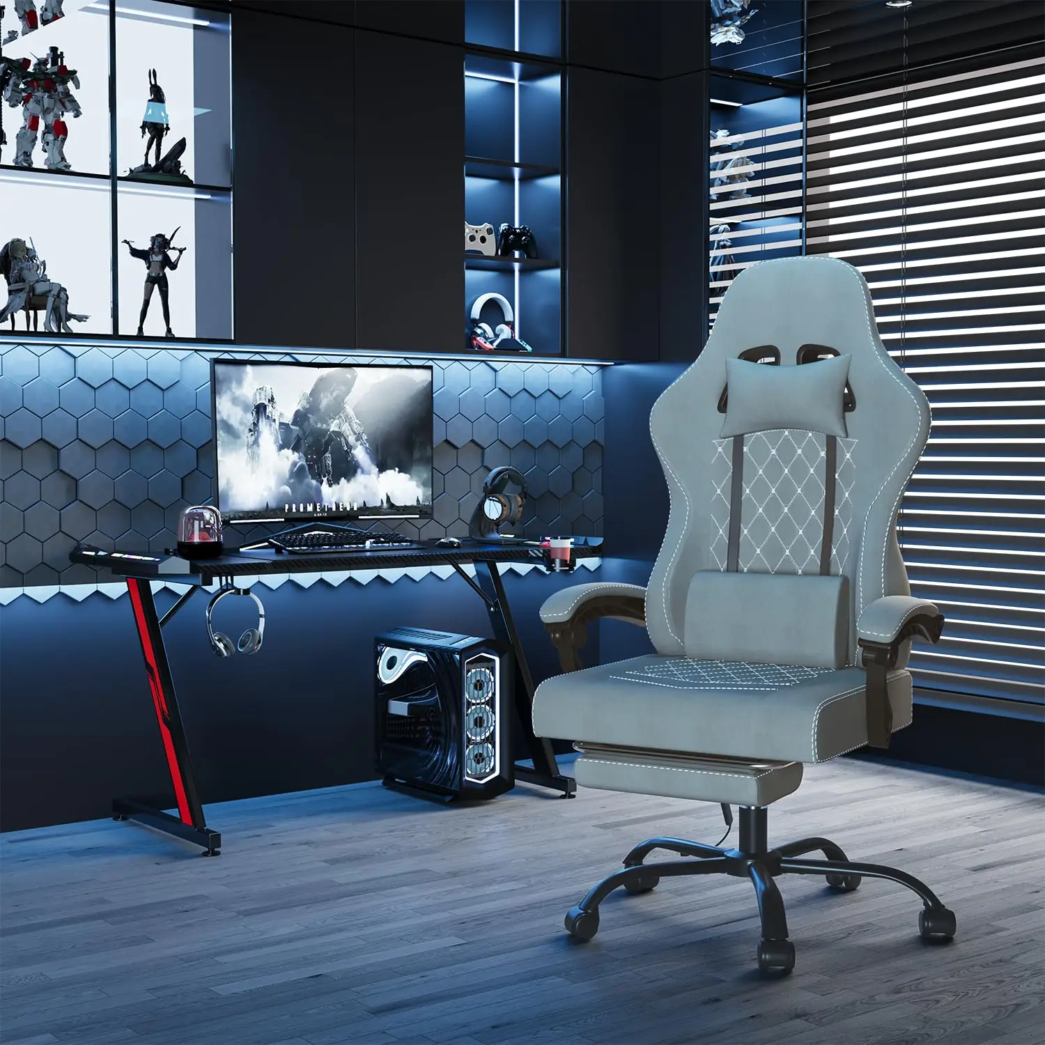 Best Chair Gaming Grey New Silla Gamer Stol Stuhl Video Game Vibration Massage Office Pc Desk Game Chair with Footrest Speakers