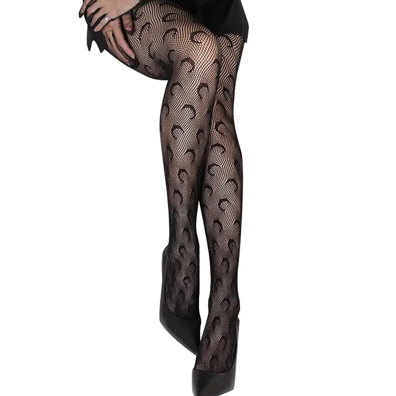ALLCH RTS Fashion Sexy Women Spring Summer Panty Tights Stockings Pantyhose Knitting Moon Pattern Ladies Fishnet Black White