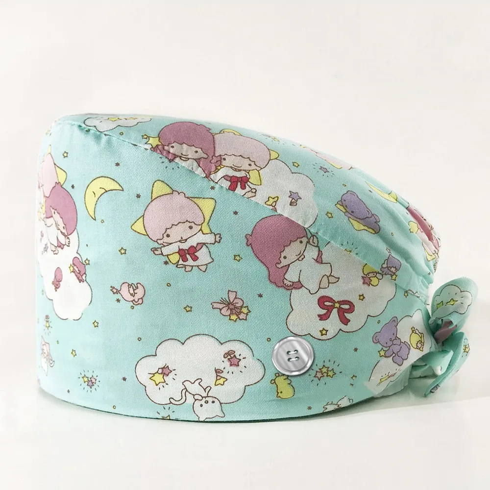 100% Cotton Ladies Anti-hair Cap Hospital Uniform Printed Scrub Nurse Hat pet nursing scrubs caps satin lined hat beauty cap