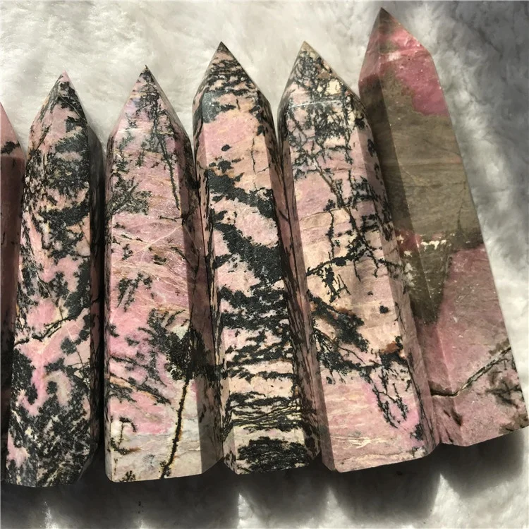 Wholesale Natural  Obelisk crystal stone wand rhodonite point Crystal Quartz Tower for healing