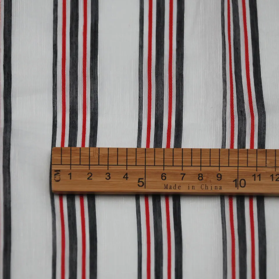 Summer sheer shirt 65gsm lightweight red black stripe lyocell linen blended nylon yarn dye fabric