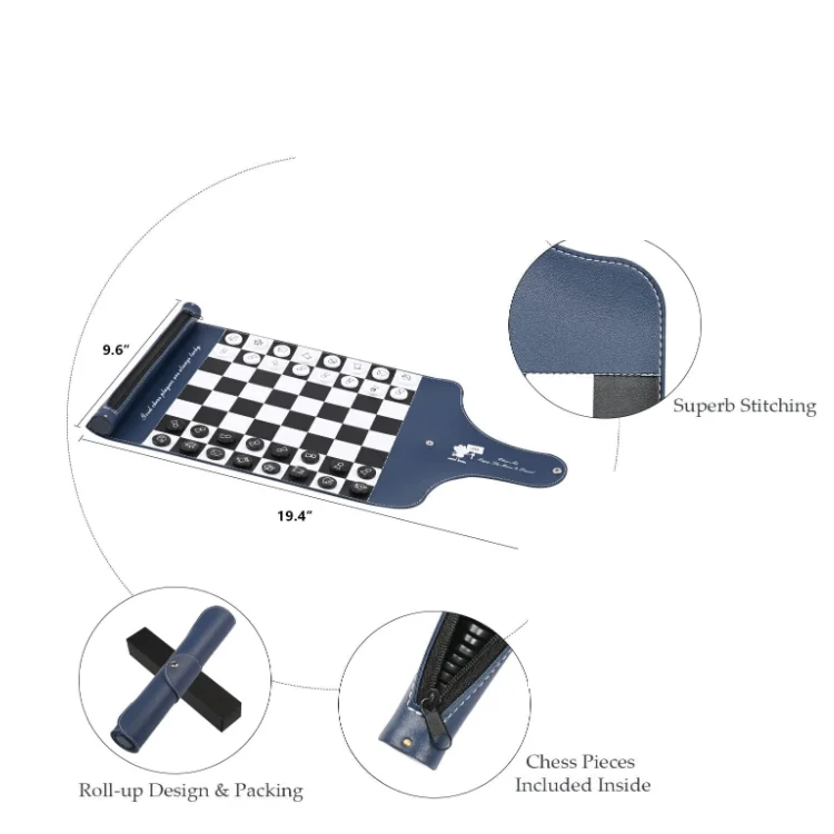 Travel Roll Up Leather Chess Set Chess Game Set with Checkers New Detachable Portable Chess Game Set for Home Outdoor