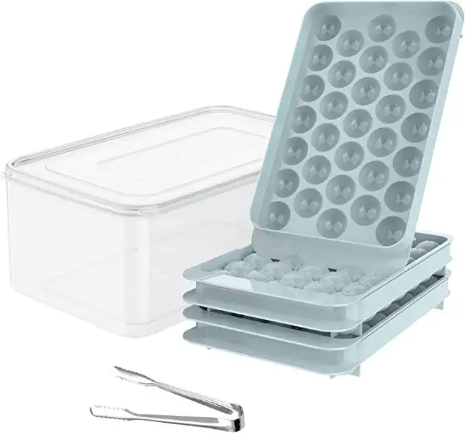 Hot selling Round ice hockey ice tray mold with cover 33 creative refrigerator ice cube tray box