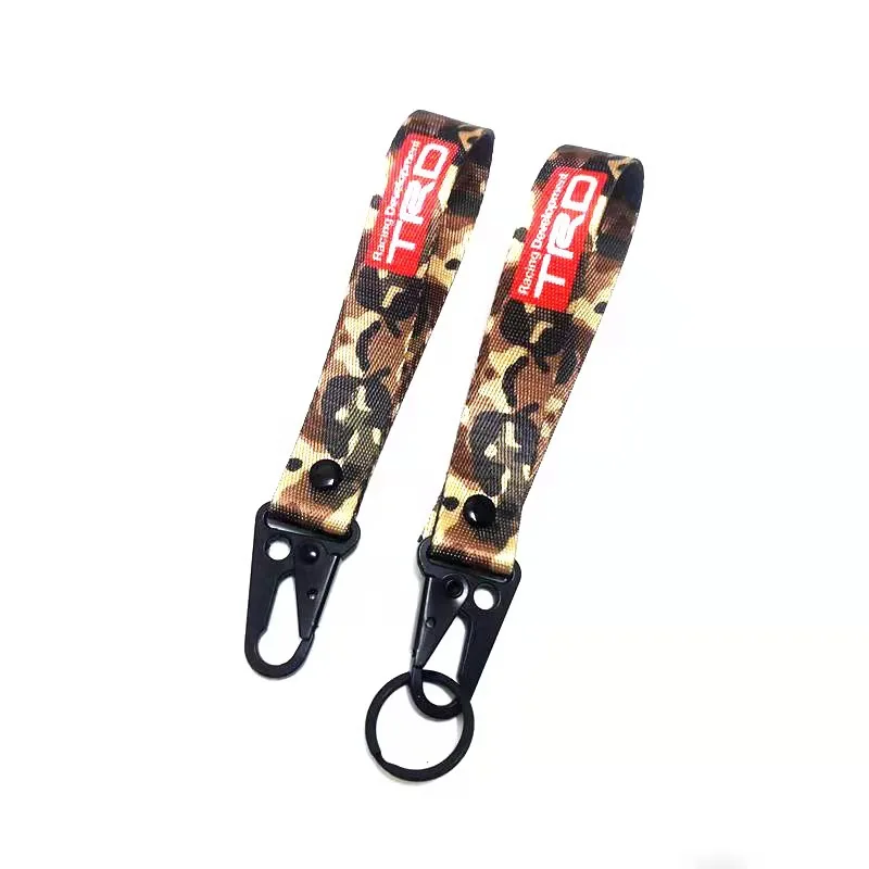 Wholesale Polyester Nylon Webbing Key Chain Camouflage Printing Design Fancy Carabiner Strap Keychain