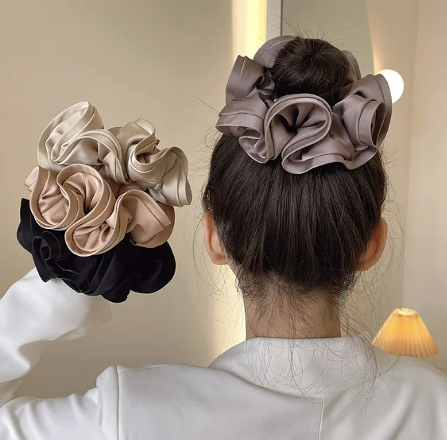 French Ponytail Elastic Hair Bands Women Hair Ties Headwear Accessories Elegant Extra Large flower Satin Scrunchies