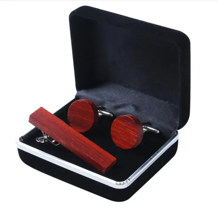 Custom personalized natural tie clips and round wood cufflinks for men shirts