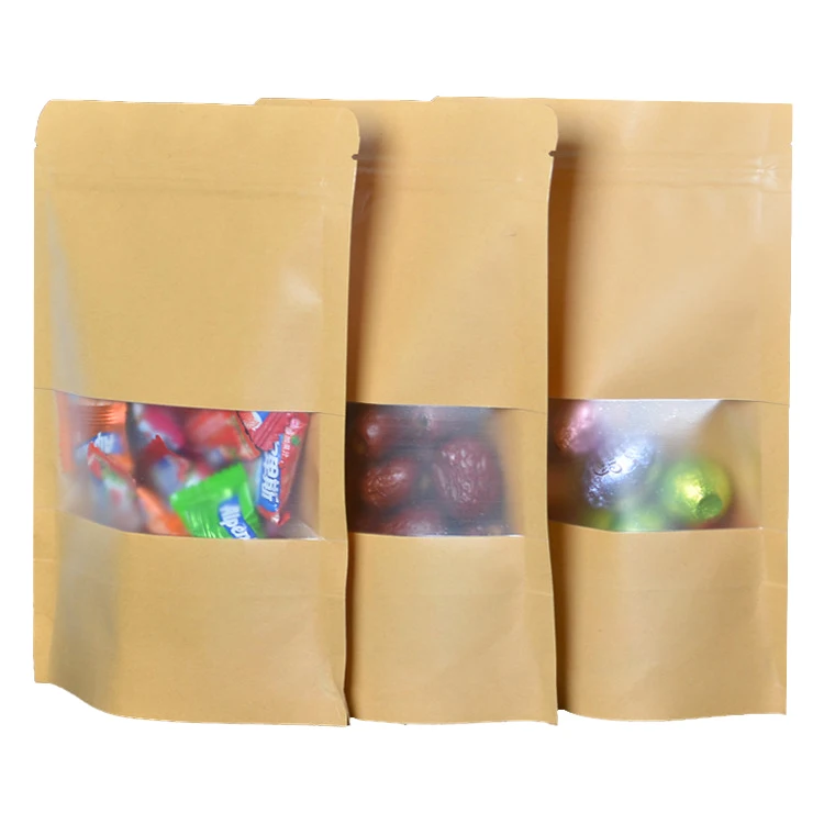Food Grade Oem Odm Tea Bag Custom Printed Stand Up Pouch Ziplock Brown Kraft Paper Bag With Windows