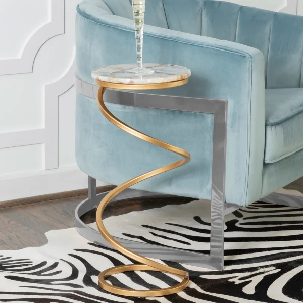 Spiral iron table legs and white marble mesa, Bohemian style side table, bedside sofa edge is a piece of art.