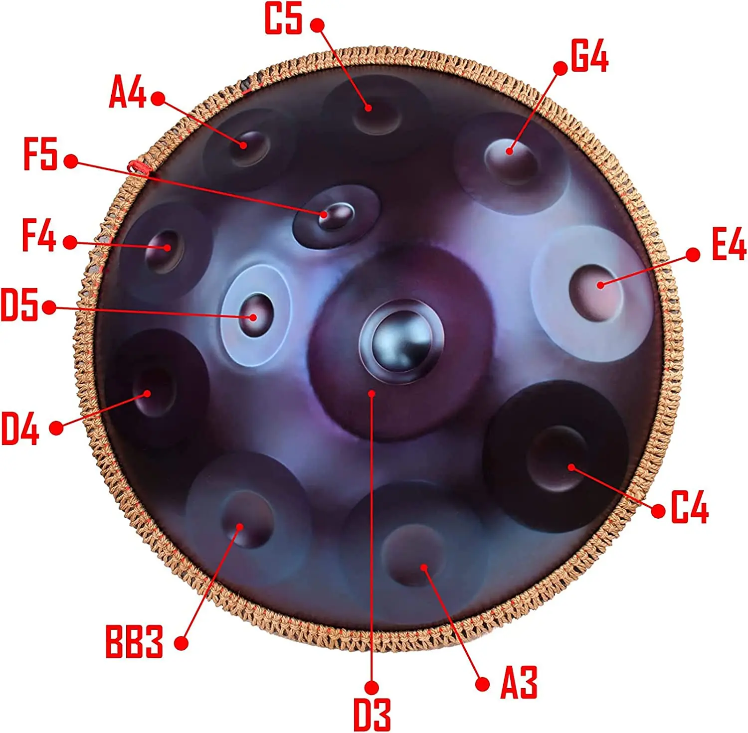 12 Notes Handpan Stainless Steel Hand Drum 440hz Or 432hz D Minor Kurd Soft Case 22 inches Drum