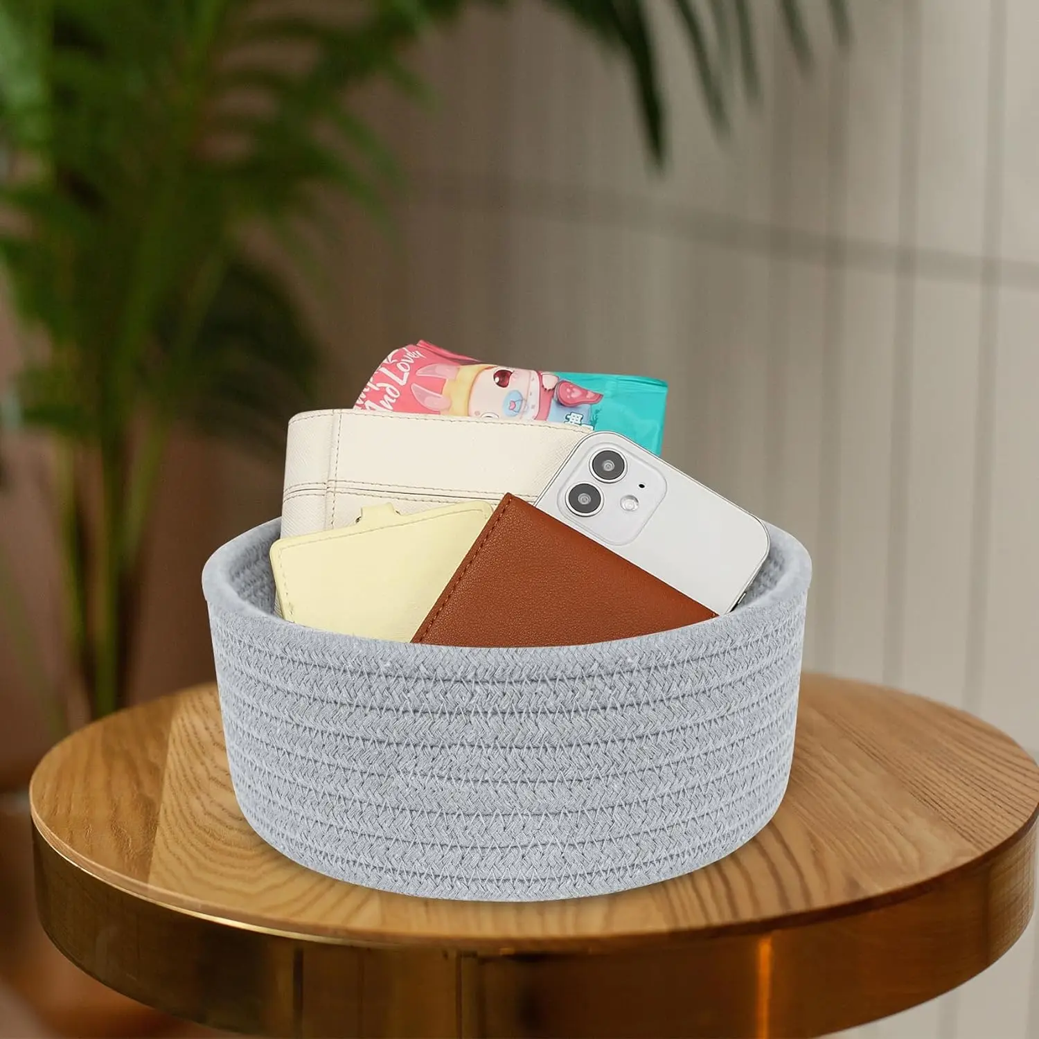 KUYUE Small Woven Basket, Empty Tiny Shallow Storage Basket, Mini Cotton Rope Baskets, Round Decorative Hamper