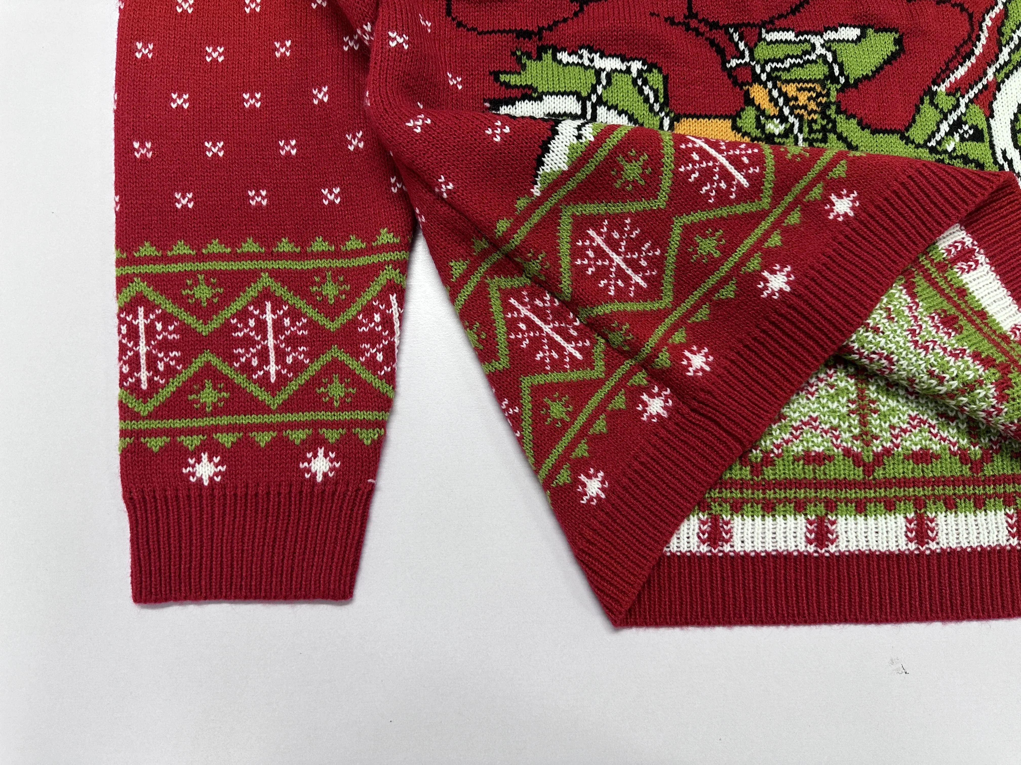 Custom Jacquard Knitted Pullover Matching Ugly Christmas Sweater Family Green Acrylic Woman Christmas Jumper For Couple