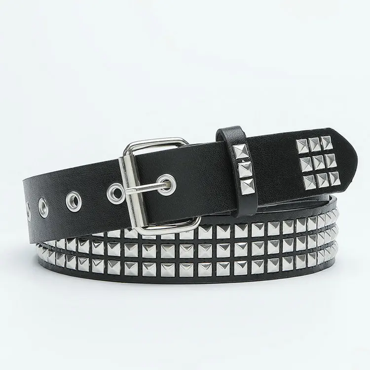 QS Rivet Studded Punk Belt Double Grommet Belt Gothic Belt for Women Men Gift