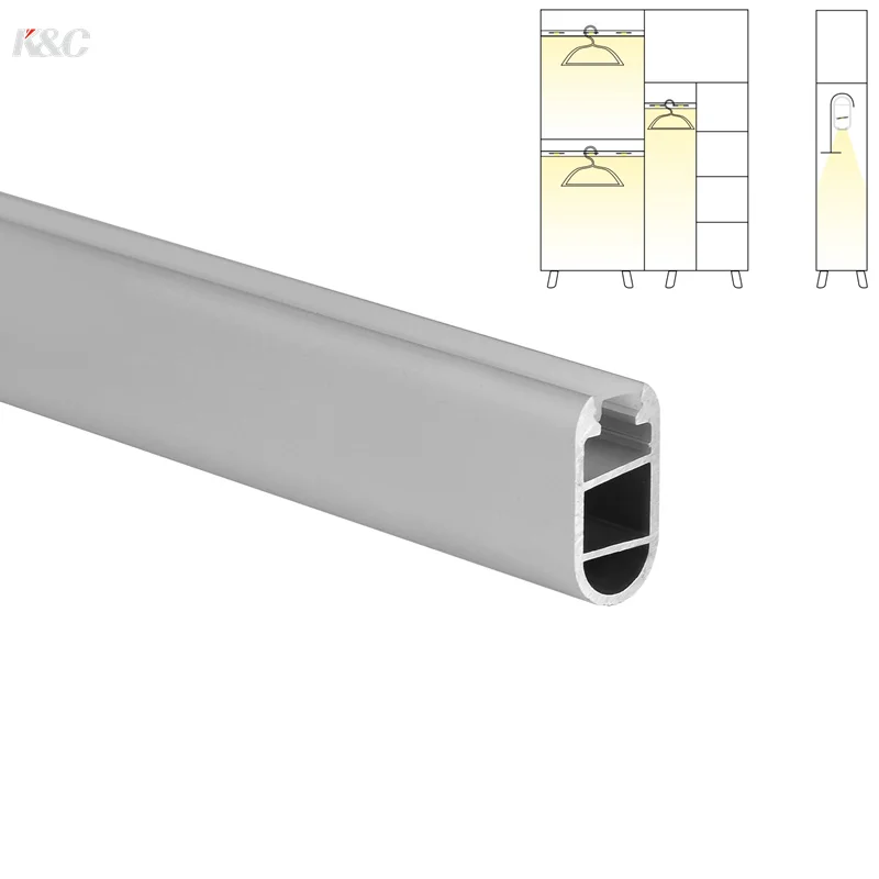 Customized K57 Aluminium Oval Tube Clothes Poles Hanger Rod For Wardrobe Light Strip Housing Extrusion LED Aluminum Profile